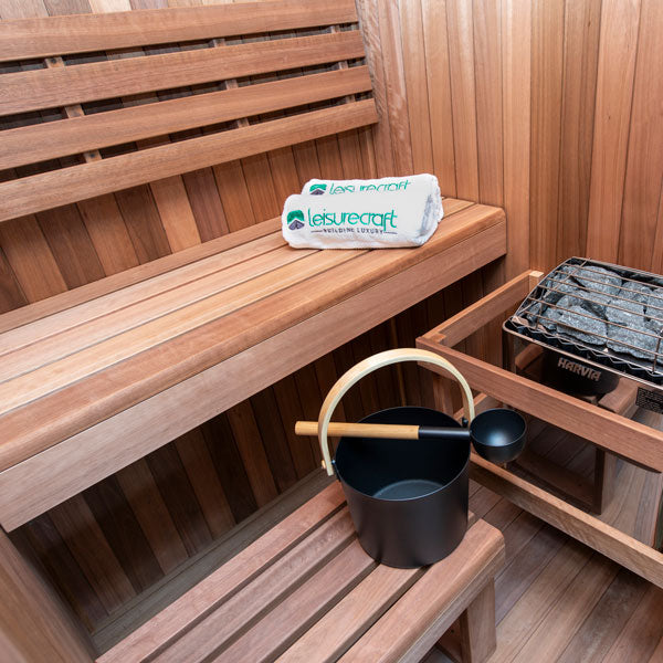 LeisureCraft CT Element Nook Indoor Sauna interior with heater
