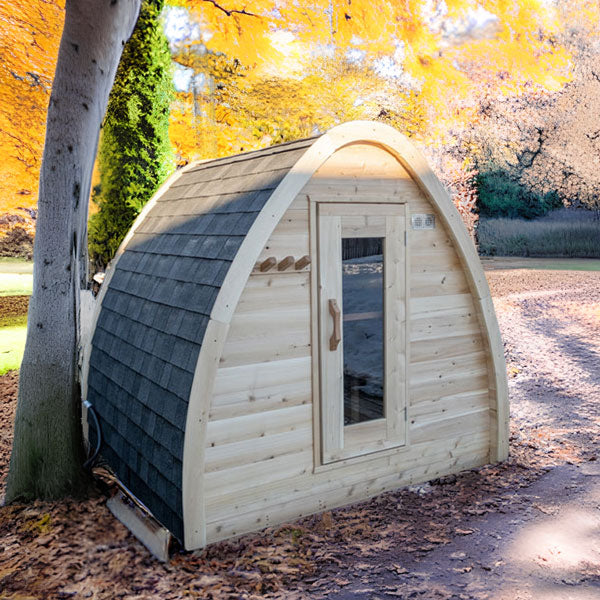 LeisureCraft CT MiniPOD Sauna in an autumn setting