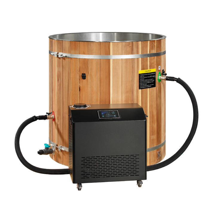Complete barrel cold plunge, 304 stainless interior, Pacific Cedar, with chiller