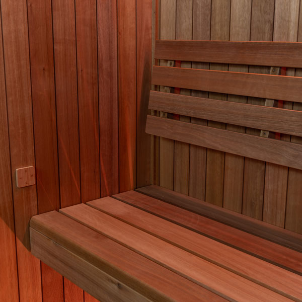 LeisureCraft CT Element Studio Indoor Sauna bench and backrest detail