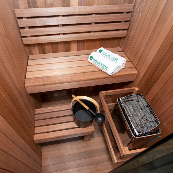 LeisureCraft CT Element Nook Indoor Sauna interior benching