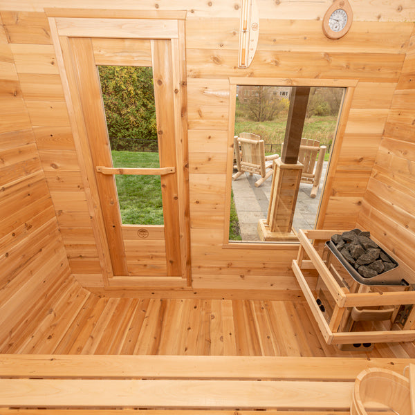 LeisureCraft CT Luna Sauna interior showing heater and window
