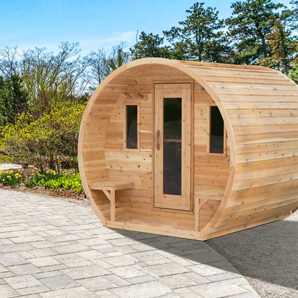 LeisureCraft CT Elation Sauna on a paver patio