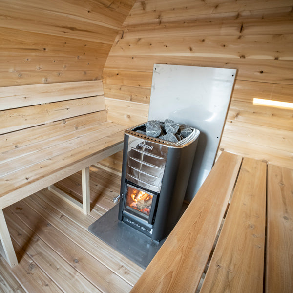 LeisureCraft CT MiniPOD Sauna interior, heater and door