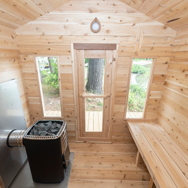 LeisureCraft CT Cabin Sauna interior looking toward the window