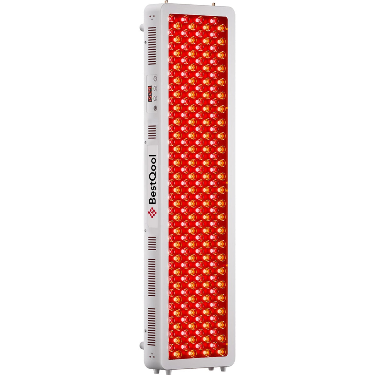 Bestqool Pro200 red light therapy panel, front view with all 200 diodes illuminated