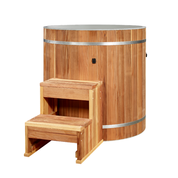 Dynamic Cold Therapy Barrel Cold Plunge Complete — Plastic Interior, Pacific Cedar + 1.0 HP Premier Chiller (DCT-B-042-PLPC-36)