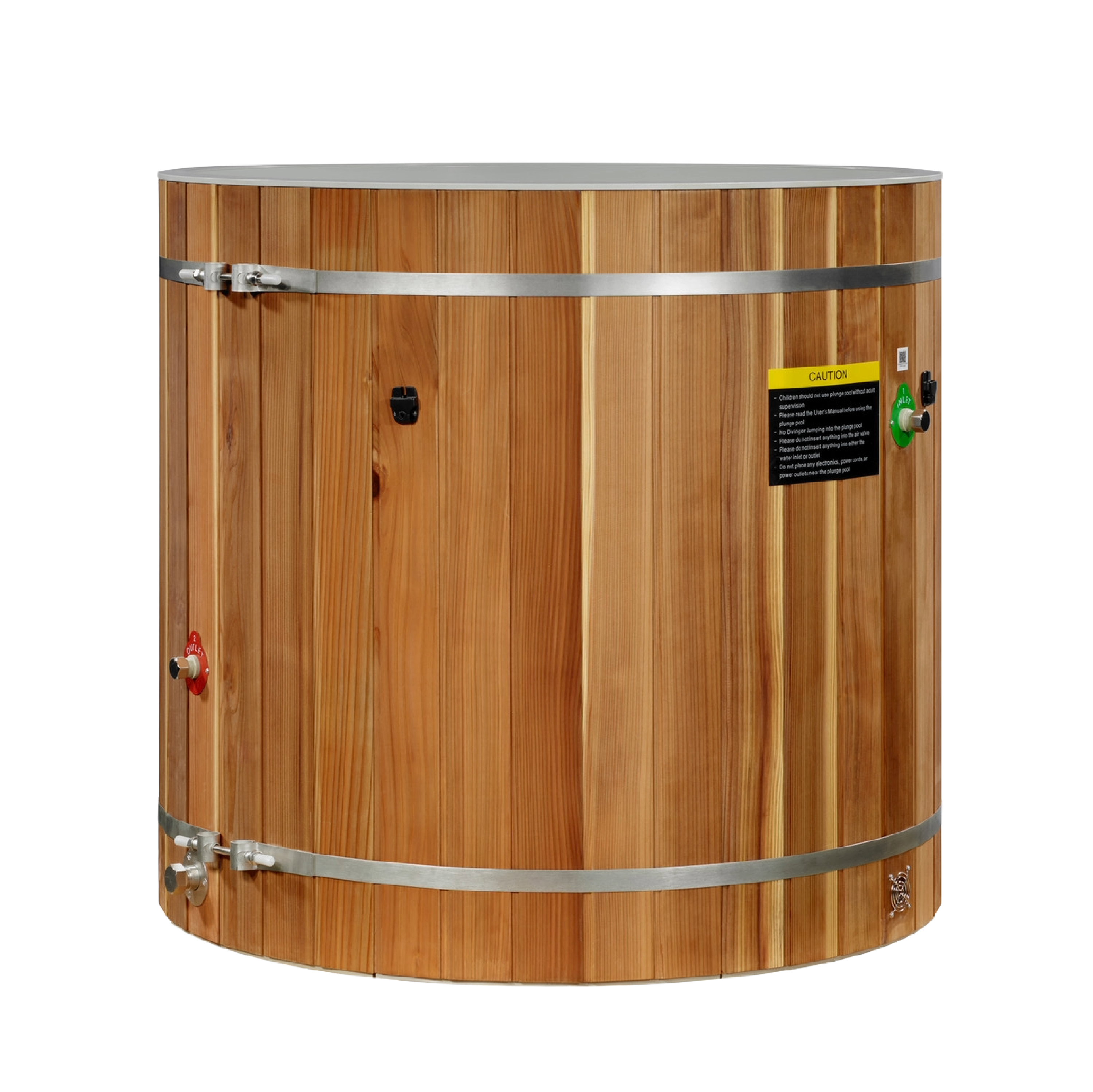 Barrel cold plunge tub, plastic interior, Pacific Cedar