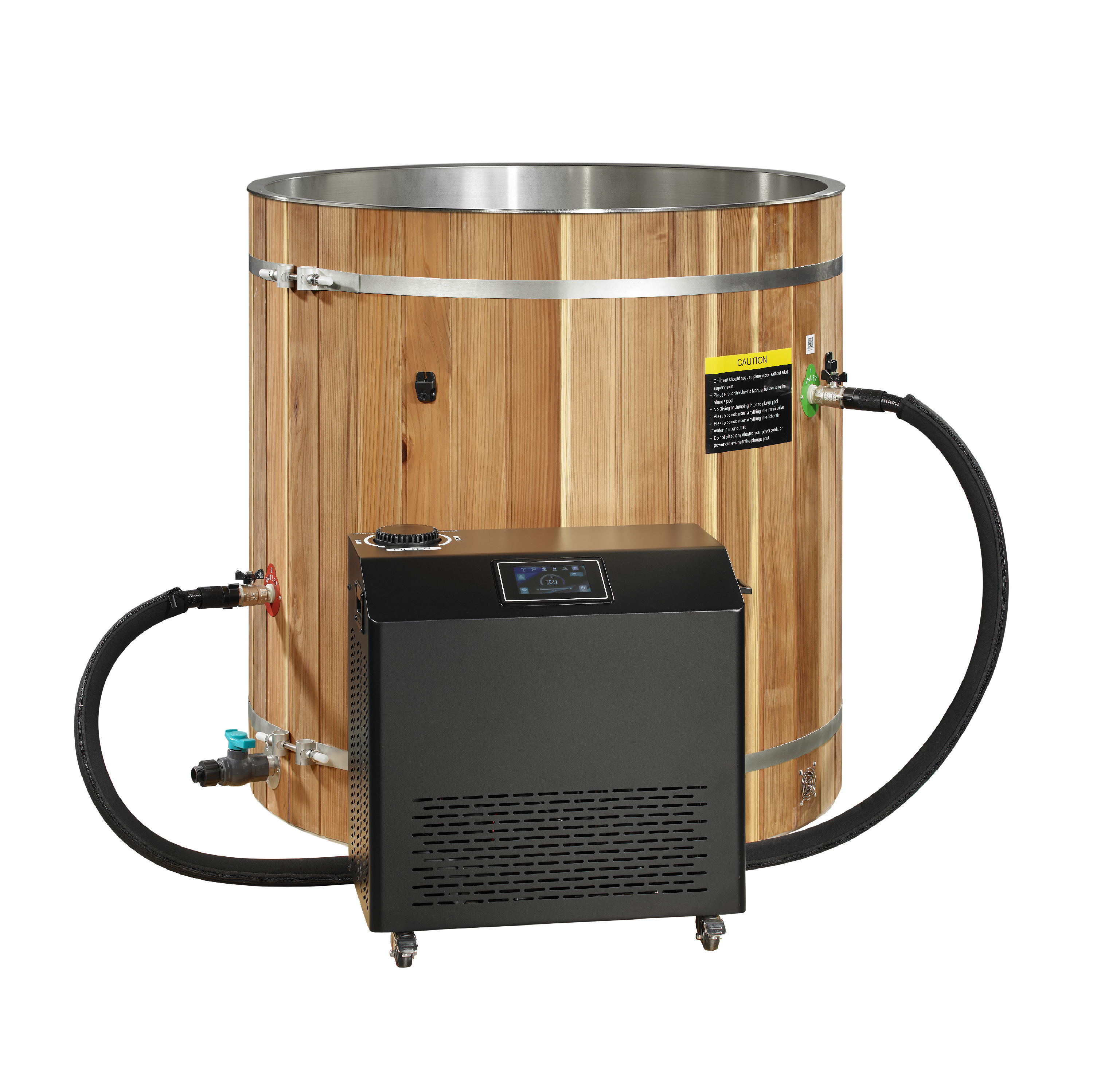 Complete barrel cold plunge, 304 stainless interior, Pacific Cedar, with chiller