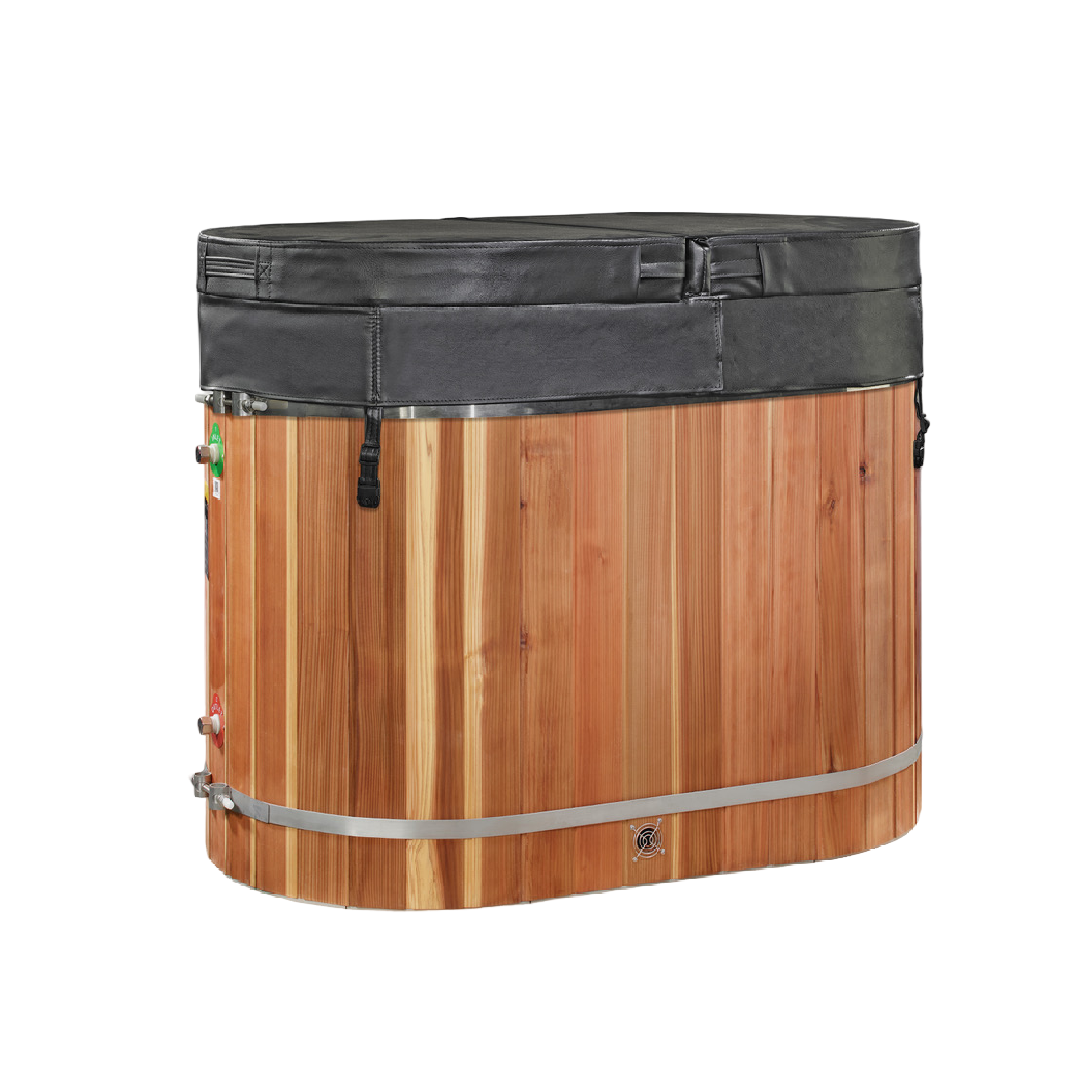Oval barrel cold plunge with cover
